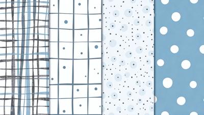 The primary subject of the image is a patterned wallpaper with a blue background. The setting is a room with a blue wall, and the visual style is a combination of a photo and a digital art. The colors and mood of the image are predominantly blue, creating a calm and serene atmosphere.