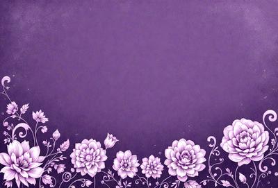 The primary subject of the image is a purple background with a floral pattern. The setting is a blank canvas, and the visual style is a combination of digital art and illustration. The dominant colors are purple and white, creating a calm and serene atmosphere.