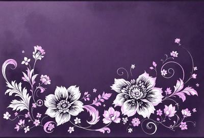 The primary subject of the image is a purple background with a floral design. The setting is a wall, and the visual style is a combination of drawing and digital art. The colors are predominantly purple, creating a calm and serene atmosphere.
