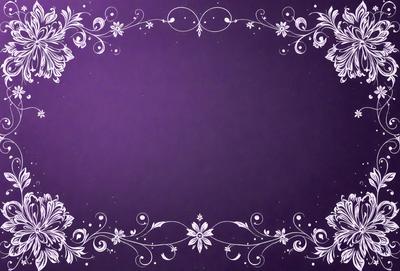 The primary subject of the image is a purple frame with a white floral design. The setting is a purple background, and the visual style appears to be a combination of digital art and illustration. The colors and mood of the image are predominantly purple and white, creating a calm and elegant atmosphere.