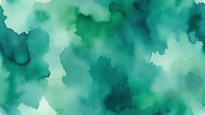 The primary subject of the image is a green watercolor painting featuring a variety of shapes and colors. The setting is a watercolor painting, which gives the artwork a unique and artistic visual style. The dominant colors in the painting are green, which creates a calm and soothing atmosphere.