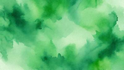 The primary subject of the image is a green, watercolor-style painting of a forest. The setting is a lush, green environment with trees and foliage. The visual style is a watercolor painting, which gives the image a unique, artistic appearance. The dominant colors are green, with various shades and tones, creating a serene and natural atmosphere.
