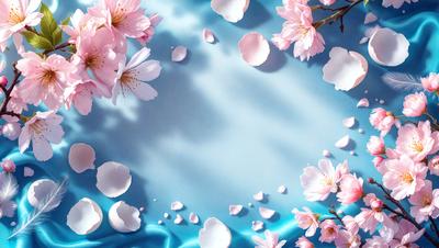The primary subject of the image is a blue surface with white flowers scattered across it. The setting appears to be a still life arrangement, possibly a painting or a digital artwork. The visual style suggests a realistic or artistic representation of the flowers on the blue surface. The colors and mood of the image are predominantly blue and white, creating a calm and serene atmosphere.