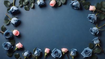 The primary subject of the image is a bouquet of blue roses. The setting is a blue background, which creates a visually appealing contrast with the blue roses. The visual style is a close-up of the roses, showcasing their details and beauty. The colors and mood of the image are predominantly blue, giving it a calm and serene atmosphere.
