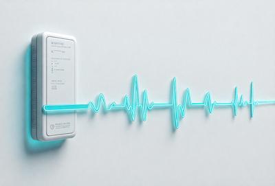 The primary subject of the image is a neon-colored heartbeat line, which is displayed on a white surface. The setting appears to be a medical environment, as the heartbeat line is likely related to medical monitoring or healthcare. The visual style of the image is a combination of digital art and illustration, as the heartbeat line is depicted in a creative and artistic manner. The colors and mood of the image are predominantly blue and green, which are associated with calmness and tranqu