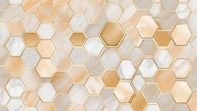 The primary subject of the image is a marble wall with a gold-colored design. The setting is a room with a marble floor, and the visual style is a close-up of the wall and floor. The colors and mood of the image are warm and elegant, with the gold and marble creating a luxurious and sophisticated atmosphere.