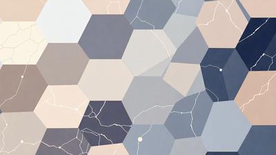 The primary subject of the image is a geometric pattern, featuring a mix of blue, white, and gray colors. The pattern is displayed on a blue background, giving the scene a modern and sophisticated appearance. The visual style of the image is a combination of digital art and illustration, creating a unique and eye-catching design. The overall atmosphere of the image is calm and serene, with the geometric pattern serving as a focal point and a source of visual interest.