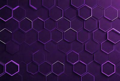 The primary subject of the image is a purple hexagonal pattern. The setting is a purple background, and the visual style appears to be a digital art or illustration. The dominant colors are purple and black, creating a bold and striking atmosphere.