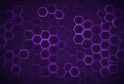 The primary subject of the image is a purple hexagonal pattern. The setting is a purple background, and the visual style appears to be a digital art or illustration. The dominant colors are purple and black, creating a bold and striking atmosphere.