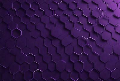 The primary subject of the image is a purple, hexagonal patterned wall. The setting is a room with a purple wall, and the visual style is a close-up of the wall. The dominant colors are purple and black, creating a bold and striking atmosphere.