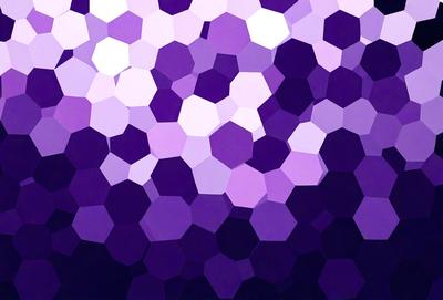 The primary subject of the image is a close-up of a purple and white geometric pattern. The setting is a dark background, which contrasts with the vibrant colors of the pattern. The visual style appears to be a digital art or illustration, as the pattern is intricate and detailed. The dominant colors in the image are purple and white, creating a visually striking and calming atmosphere.
