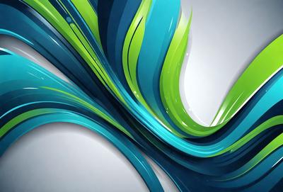The primary subject of the image is a vibrant, colorful, and abstract design featuring a mix of blue, green, and white colors. The setting is a white background, which provides a clean and minimalist appearance. The visual style is a combination of digital art and illustration, creating a dynamic and eye-catching pattern. The overall atmosphere is lively and energetic, reflecting the movement and flow of the design.