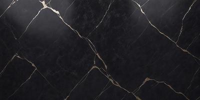 The primary subject of the image is a black and gold marble tile. The setting is a black background, and the visual style is a close-up of the tile. The colors and mood of the image are dark and sophisticated, with the gold accents adding a touch of luxury.