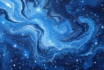The primary subject of the image is a beautiful blue starry sky filled with stars. The setting is a dark, star-filled night sky, creating a serene and peaceful atmosphere. The visual style of the image is a combination of a photo and digital art, as it captures the beauty of the night sky with a touch of creativity. The colors and mood of the image are predominantly blue, with the stars adding a sense of wonder and tranquility to the scene.