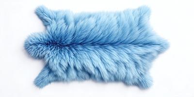 The primary subject of the image is a blue, furry, and fluffy object, which appears to be a large, plush toy or a piece of fabric with a fuzzy texture. The setting is a white background, which provides a clean and uncluttered environment for the object. The visual style of the image is a close-up, focusing on the details of the blue furry object. The colors and mood of the image are predominantly blue and fuzzy, creating a warm and co