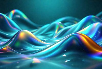The primary subject of the image is a blue and purple ocean wave. The setting is a blue ocean, and the visual style is a digital art or illustration. The dominant colors are blue and purple, creating a serene and calming atmosphere.
