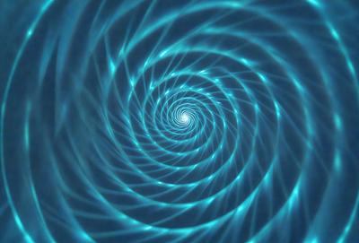 The primary subject of the image is a spiral pattern, which is a blue swirl. The setting is a blue background, and the visual style appears to be a digital art or illustration. The dominant colors are blue and white, creating a calm and soothing atmosphere.