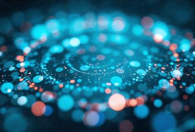 The primary subject of the image is a blue circle with a pattern of brightly colored dots. The circle is the main object, and it is set against a blue background. The visual style of the image is digital art, as it appears to be a digital creation. The colors and mood of the image are vibrant and lively, with the bright dots and blue background creating a sense of energy and movement.