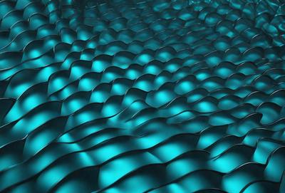 The primary subject of the image is a blue, textured surface that resembles a water-like surface. The setting is a blue ocean, and the visual style is a digital art or illustration. The dominant colors are blue and green, creating a calm and serene atmosphere.