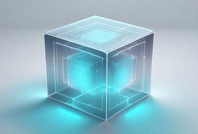 The primary subject of the image is a large, three-dimensional, blue and white geometric structure. The setting is a white background, which provides a clean and uncluttered environment for the subject. The visual style of the image is a combination of digital art and illustration, creating a unique and intricate design. The dominant colors in the image are blue and white, which contribute to a sense of calmness and sophistication.