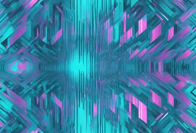 The primary subject of the image is a colorful, abstract design featuring a mix of purple, green, and pink hues. The setting is a three-dimensional space, possibly a digital art or illustration. The visual style is a combination of patterns and textures, creating a vibrant and dynamic atmosphere.