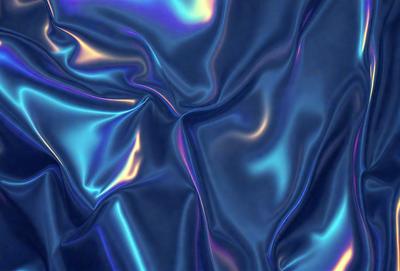 The primary subject of the image is a blue, shiny, and reflective surface, which appears to be a piece of fabric or a wall with a reflective material. The setting is a room with a blue background, and the visual style is a close-up of the blue surface. The colors and mood of the image are predominantly blue, creating a calm and serene atmosphere.