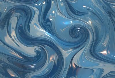 The primary subject of the image is a blue, swirling, and flowing pattern. The setting is a blue background, and the visual style appears to be a digital art or illustration. The dominant colors are blue and white, creating a calm and soothing atmosphere.