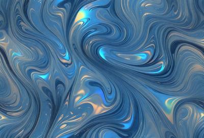 The primary subject of the image is a blue and gold swirling pattern, which appears to be a digital art or illustration. The setting is a blue background, and the visual style is a mix of digital art and illustration. The dominant colors are blue and gold, creating a vibrant and lively atmosphere.