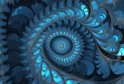 The primary subject of the image is a spiral pattern, which is the main object, scene, or focus of the image. The setting or background features a blue and gold color scheme, giving the image a vibrant and lively atmosphere. The visual style of the image is a combination of digital art and illustration, creating a unique and eye-catching design. The dominant colors in the image are blue and gold, which contribute to the overall mood and aesthetic of the spiral pattern.