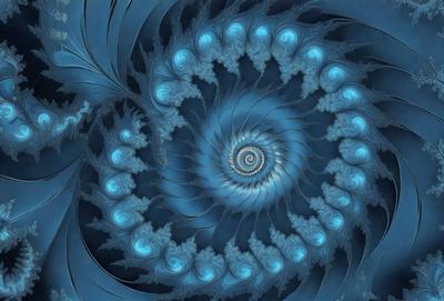 The primary subject of the image is a spiral pattern, which is the main object, scene, or focus of the image. The spiral pattern is set against a blue background, giving it a vibrant and lively appearance. The visual style of the image is digital art, as it is a computer-generated design. The dominant colors in the image are blue and white, creating a sense of calmness and tranquility.