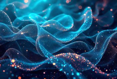 The primary subject of the image is a blue, swirling, and flowing pattern, which appears to be a digital art or illustration. The setting is a dark background, which contrasts with the vibrant blue pattern. The visual style is a combination of digital art and illustration, creating a unique and captivating image. The colors and mood of the image are predominantly blue, with a sense of movement and flow, giving the impression of a dynamic and fluid pattern.