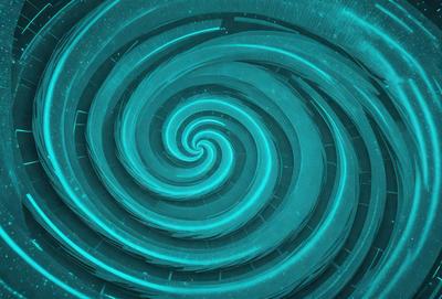 The primary subject of the image is a spiral pattern, which is a blue and white swirl. The setting is a dark background, which contrasts with the spiral pattern. The visual style is a digital art or illustration, as the spiral pattern appears to be a part of a larger design. The colors and mood of the image are predominantly blue and white, creating a sense of calmness and tranquility.
