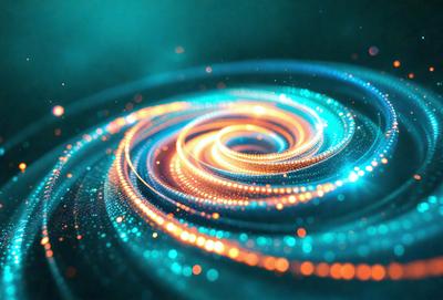 The primary subject of the image is a swirling, colorful spiral, which appears to be a digital art or illustration. The spiral is set against a dark blue background, creating a striking contrast. The visual style of the image suggests that it is a digital creation, possibly a graphic design or an artistic representation of a concept. The colors and mood of the image are vibrant and energetic, with the blue background providing a sense of depth and intensity.