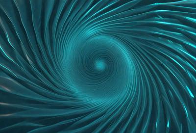 The primary subject of the image is a spiral pattern, which is a blue and white design. The setting is a blue background, and the visual style appears to be a digital art or illustration. The dominant colors in the image are blue and white, creating a calm and soothing atmosphere.