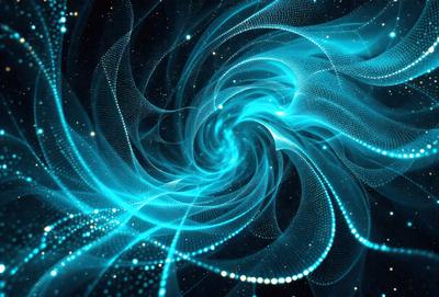 The primary subject of the image is a spiral-shaped blue pattern, which appears to be a digital art or illustration. The setting is a dark background, which contrasts with the bright blue spiral. The visual style is a combination of digital art and illustration, creating a unique and captivating image. The colors and mood are predominantly blue, giving the image a calm and serene atmosphere.