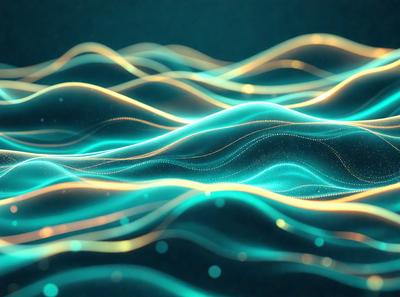 The primary subject of the image is a blue and yellow wave pattern. The setting is a dark background, which contrasts with the bright colors of the wave pattern. The visual style appears to be a digital art or illustration, as the wave pattern is depicted in a detailed and intricate manner. The dominant colors are blue and yellow, creating a vibrant and lively atmosphere.