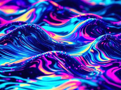 The primary subject of the image is a colorful, swirling, and abstract design, which appears to be a digital art or illustration. The setting is a blue and purple ocean, creating a vibrant and lively atmosphere. The visual style is unique and creative, showcasing the artist's skill in crafting an eye-catching and dynamic piece of art. The colors and mood of the image are energetic and uplifting, with the blue and purple hues evoking a sense