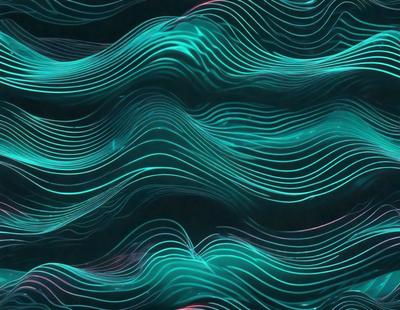 The primary subject of the image is a blue and green patterned wallpaper. The setting is a dark room, and the visual style is a digital art or illustration. The dominant colors are blue and green, creating a calm and soothing atmosphere.