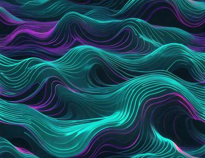The primary subject of the image is a purple and blue ocean wave. The setting is a deep blue ocean with a purple and blue wave pattern. The visual style is a digital art or illustration, creating a vibrant and colorful scene. The dominant colors are purple and blue, giving the image a calming and serene atmosphere.