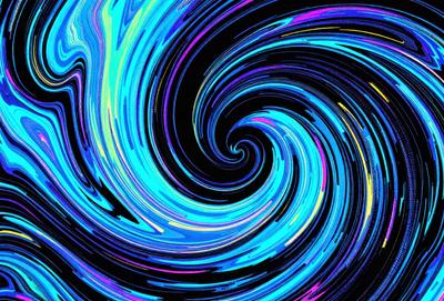 The primary subject of the image is a spiral pattern, which is a blue and purple swirl. The setting is a black background, which contrasts with the vibrant colors of the spiral pattern. The visual style is a digital art or illustration, as the spiral pattern appears to be a digital creation. The dominant colors are blue and purple, creating a calming and visually appealing atmosphere.