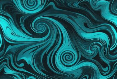 The primary subject of the image is a swirling, spiraling pattern of blue and white colors. The setting is a black background, which contrasts with the vibrant colors of the swirl. The visual style appears to be a digital art or illustration, as the swirl is intricately detailed and the colors are rich and vivid. The overall atmosphere of the image is dynamic and captivating, with the swirl's movement and the contrasting colors creating a visually striking scene.