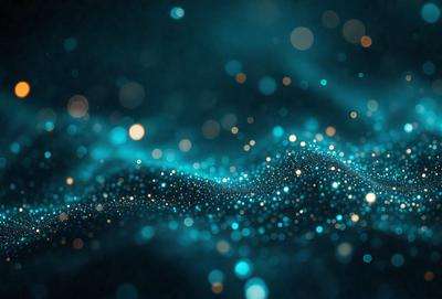 The primary subject of the image is a blue and white background with a pattern of bright lights. The setting appears to be a dark space, possibly a night sky, with the lights creating a visually striking scene. The visual style of the image is a combination of digital art and illustration, as the lights are arranged in a way that resembles a painting or drawing. The colors and mood of the image are predominantly blue and white, with the bright lights adding a sense of energy and dynamism to the scene.