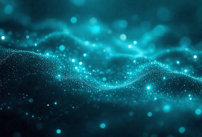 The primary subject of the image is a blue, swirling, and sparkling pattern. The setting is a dark background, which contrasts with the bright blue swirls. The visual style is a digital art or illustration, as the swirls are created with a computer or digital tool. The colors and mood of the image are predominantly blue, with a sense of movement and energy.