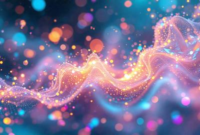 The primary subject of the image is a colorful, swirling, and vibrant light effect. The setting is a dark background, which contrasts with the bright and colorful light. The visual style is a digital art or illustration, as the light effect appears to be a digital creation. The colors and mood of the image are lively and energetic, with the bright colors and swirling patterns creating a dynamic and engaging atmosphere.