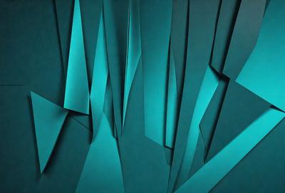 The primary subject of the image is a blue and green patterned wall. The setting is a dark room with a blue background. The visual style is a combination of digital art and illustration. The dominant colors are blue and green, creating a calm and soothing atmosphere.