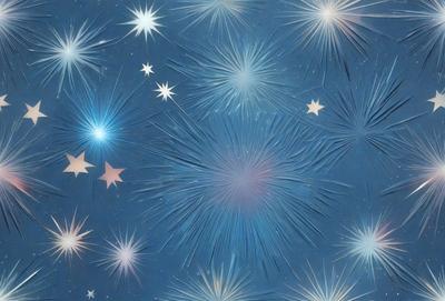 The primary subject of the image is a blue starry background with a pattern of stars. The setting is a night sky, and the visual style is a combination of digital art and illustration. The dominant colors are blue and white, creating a serene and peaceful atmosphere.