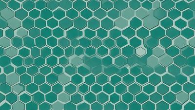 The primary subject of the image is a close-up of a green and white hexagonal pattern. The setting is a blue background, which creates a visually appealing contrast with the green and white hexagons. The visual style is a combination of a photo and a digital art, as the hexagons appear to be a part of a larger pattern. The colors and mood of the image are predominantly green and white, giving it a clean and fresh appearance.