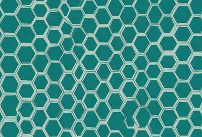 The primary subject of the image is a blue and green patterned surface, which appears to be a wallpaper or a textile. The setting is indoors, with the patterned surface covering the entire background. The visual style is a close-up of the pattern, showcasing the intricate details of the design. The colors and mood of the image are predominantly blue and green, creating a calm and soothing atmosphere.