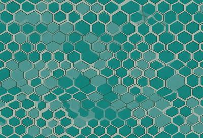 The primary subject of the image is a close-up of a blue and white hexagonal pattern. The setting is a blue and white tiled surface, which creates a visually appealing and cohesive environment. The visual style of the image is a combination of a photo and digital art, as it captures the intricate details of the hexagonal pattern while maintaining a clean and modern appearance. The dominant colors in the image are blue and white, which contribute to a calm and soothing atmosphere.