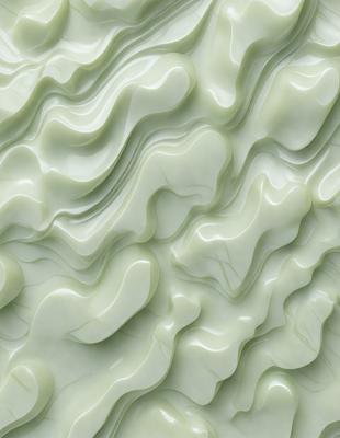 The primary subject of the image is a large, textured wall made of green material. The setting is a room with a green wall, and the visual style appears to be a digital art or illustration. The dominant colors in the image are green, and the overall atmosphere is smooth and visually appealing.